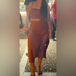 Sexy Brown Midi Skirt Set